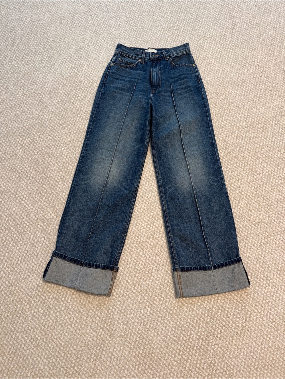 Ulla Johnson Dark Blue Wide-Leg Jeans with Cuffed Hem